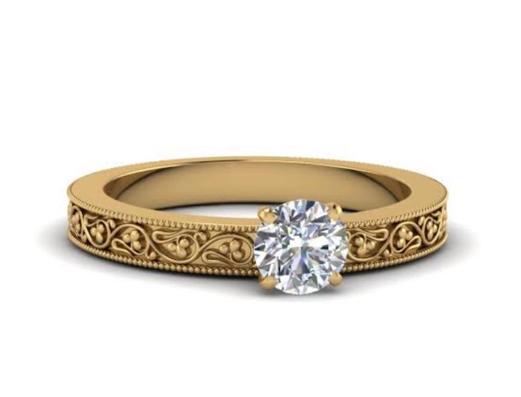 Vintage Engraved Gold Solitaire Ring