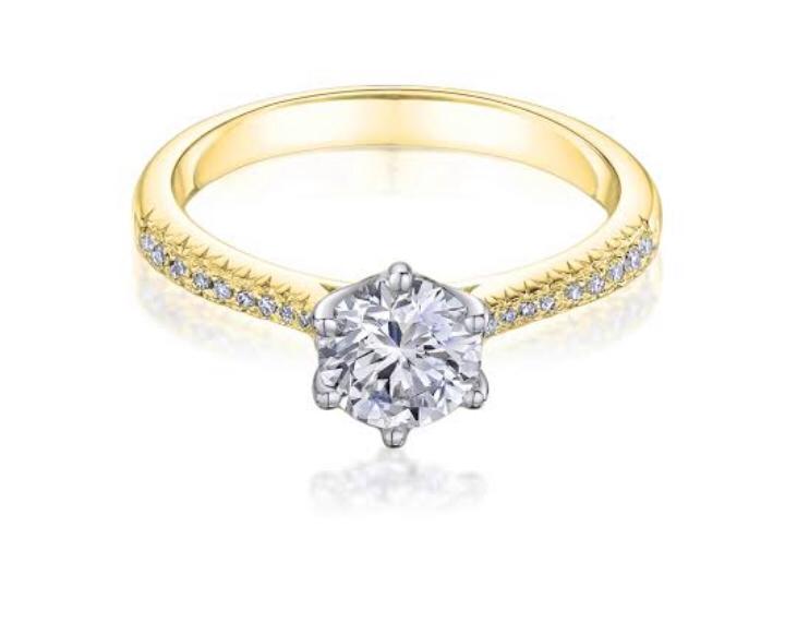 Yellow Gold Pave Band Solitaire Ring