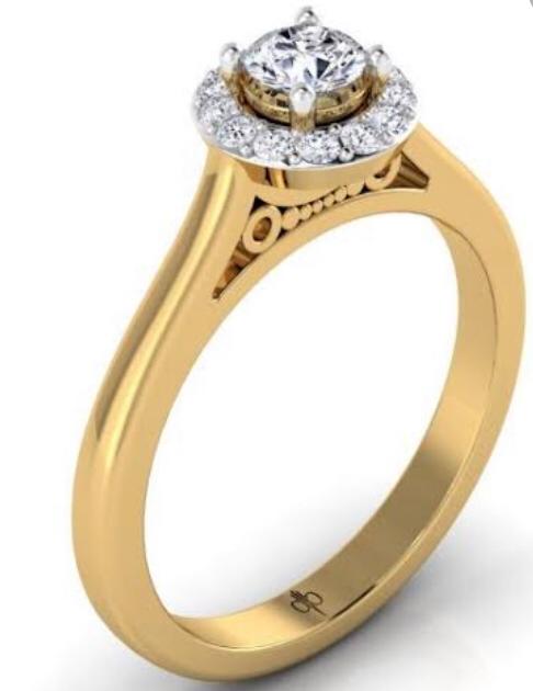 Gold Halo Diamond Solitaire Ring for Women