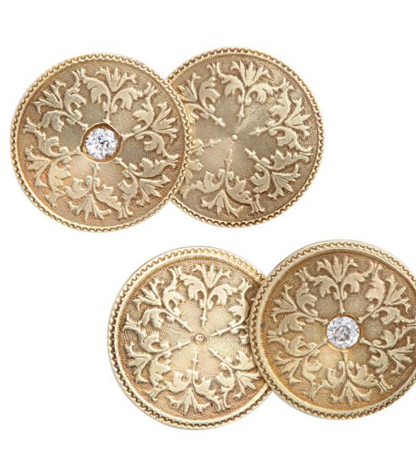 Ornate Gold Filigree Diamond Cufflinks