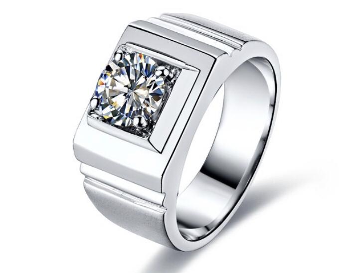 Men's Platinum Diamond Signet Ring - Square Setting