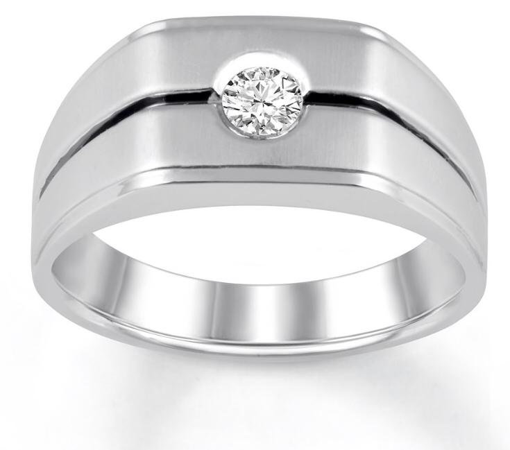 White Gold Wide Band Diamond Solitaire Ring for Men