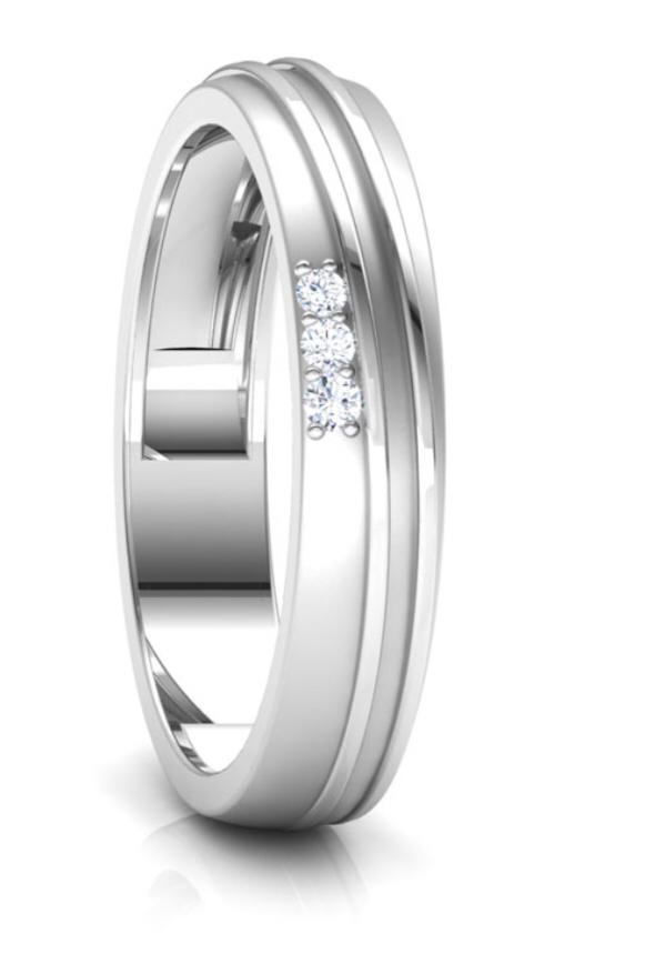 Men's Diamond Wedding Ring - Contemporary Silver Band