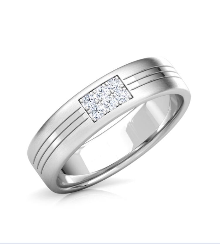 Men's White Gold Diamond Ring with Textured Band