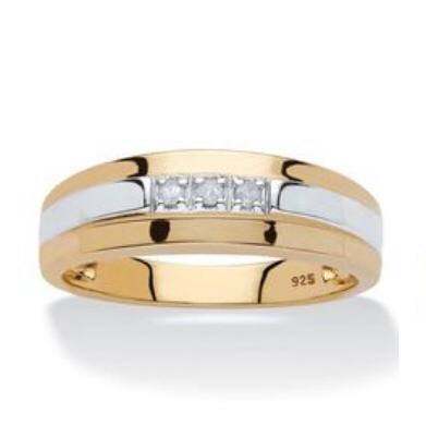 Gold Two-Tone Diamond Band Men's Ring