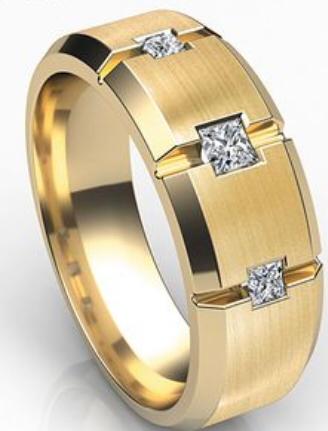 Gold Princess Cut Diamond Men's Ring