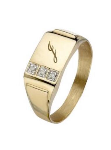 Gold Monogram Diamond Men's Signet Ring