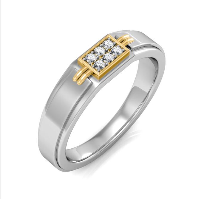 Men's Two Tone Diamond Ring with Gold Accent
