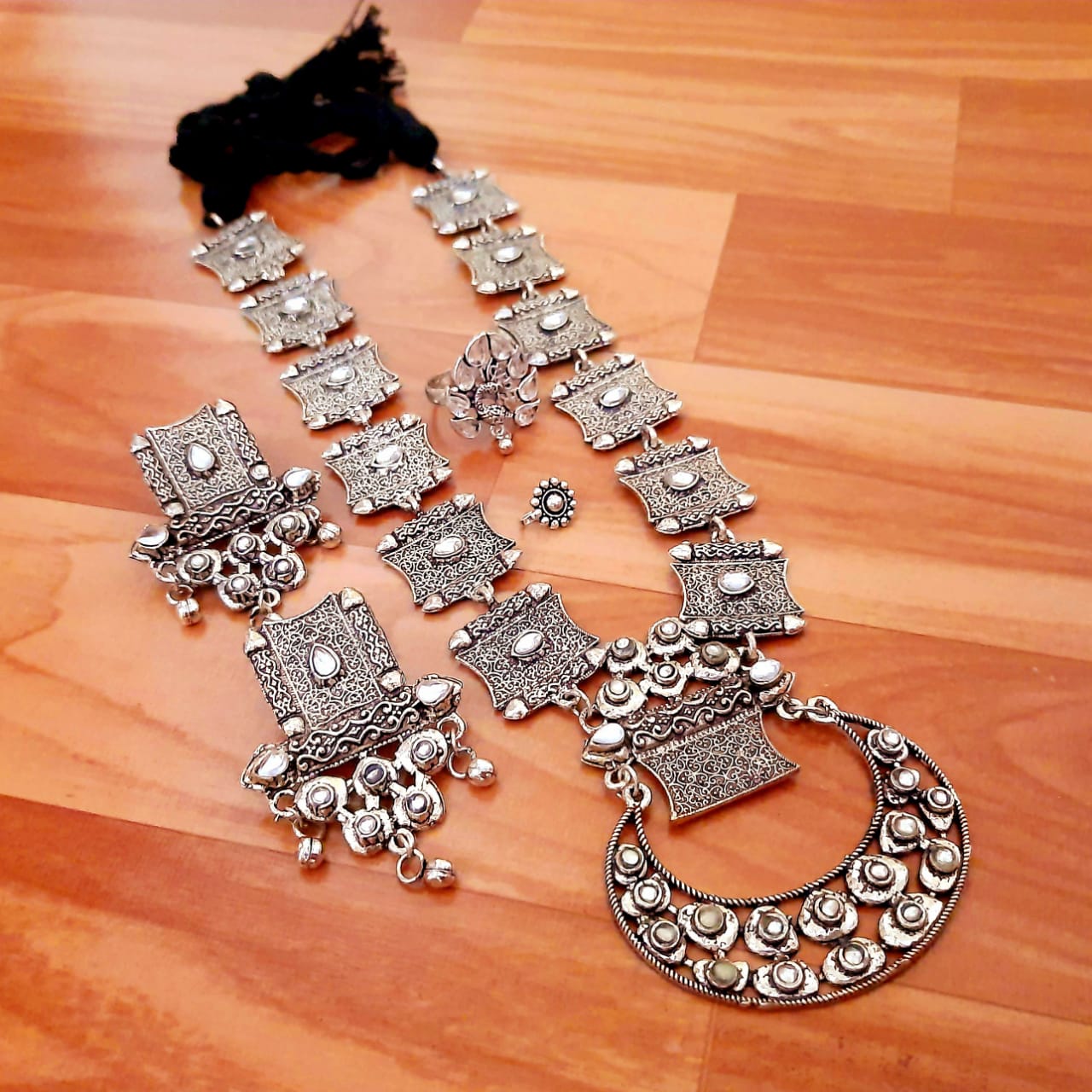 German Silver Antique Square Chain Jewelry Set