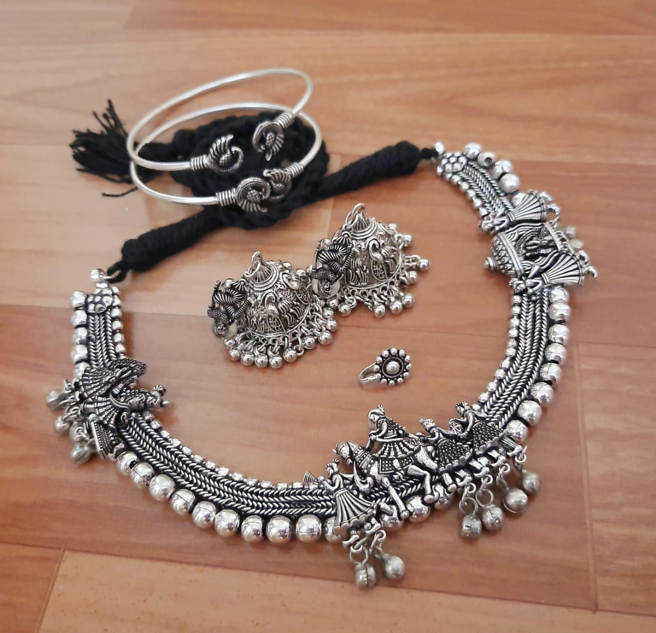 German Silver Traditional Necklace Set with Jhumka Earrings