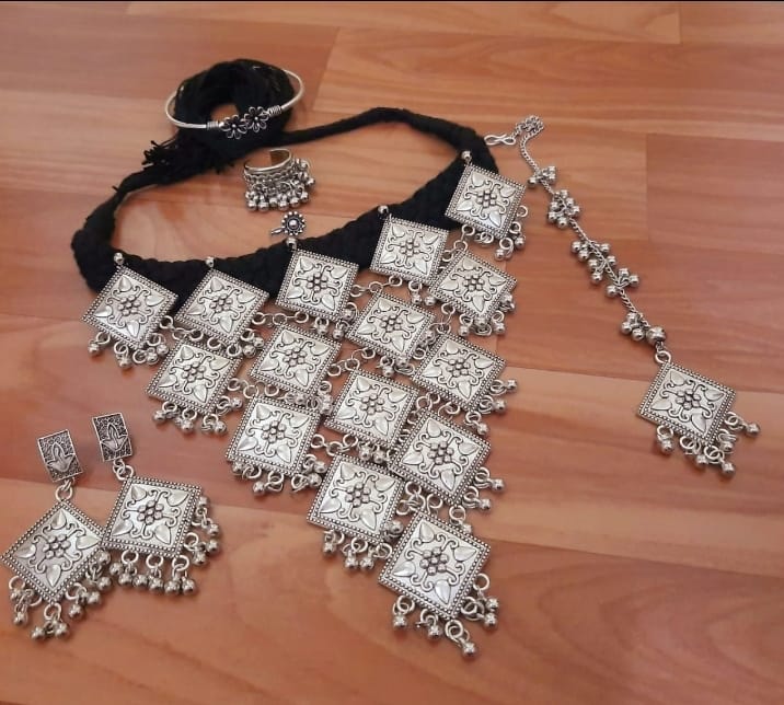German Silver Temple Style Jewelry Set - Complete Collection