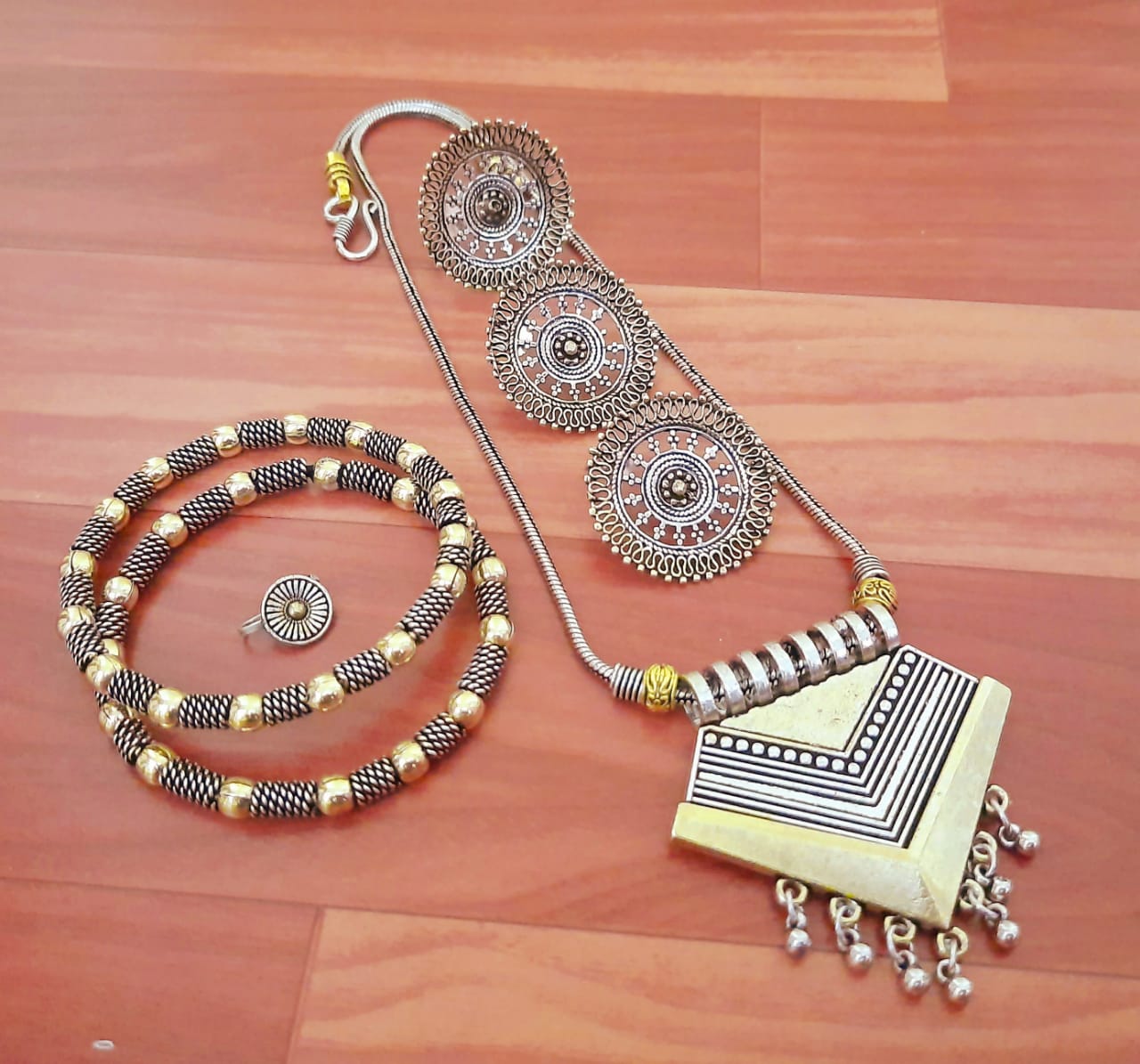 German Silver Square Pendant Necklace Set