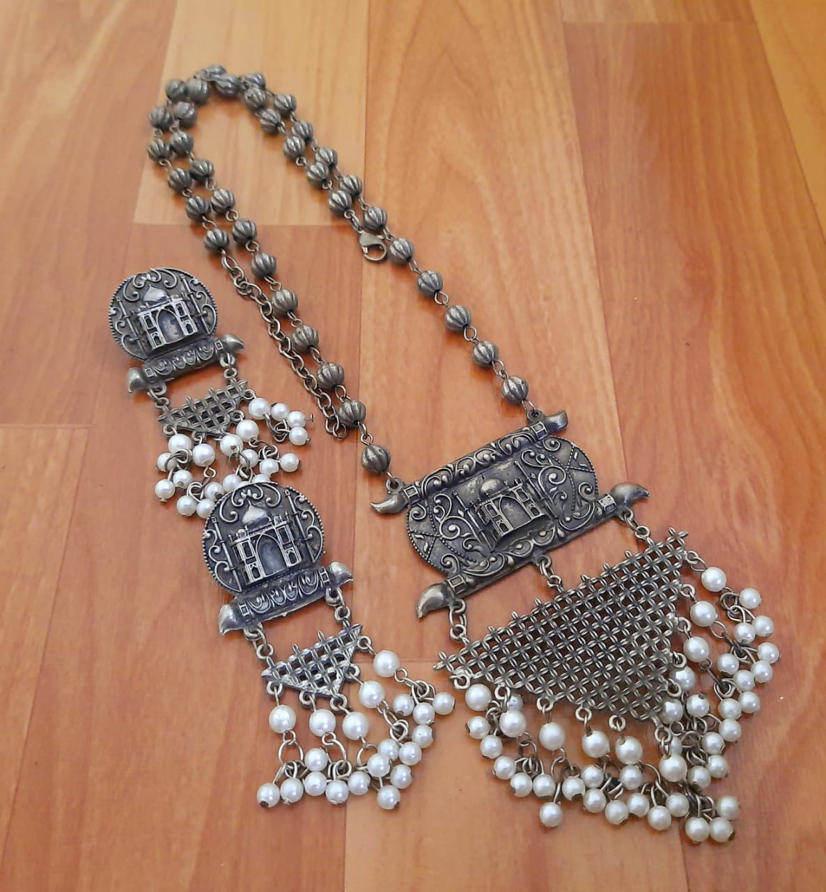 German Silver Temple Architecture Necklace Set