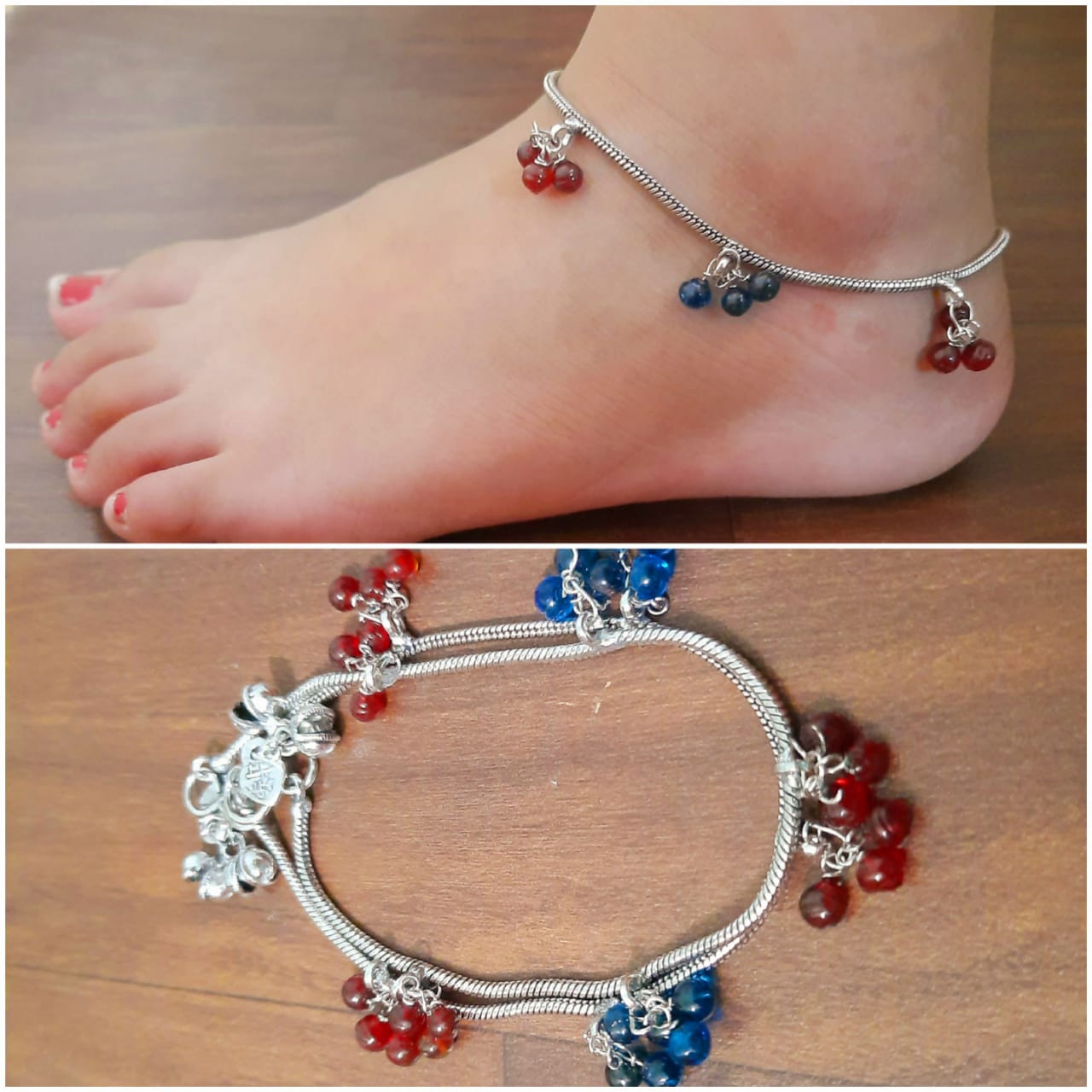 Sterling Silver Beaded Charm Anklet
