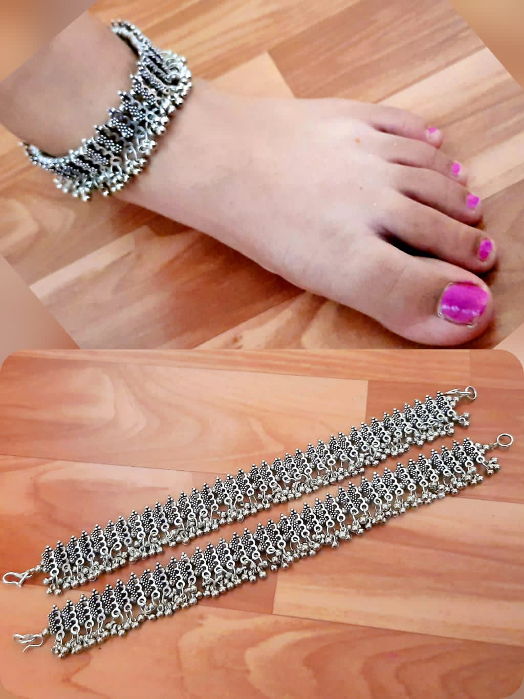 Traditional Silver Anklets with Hanging Bells