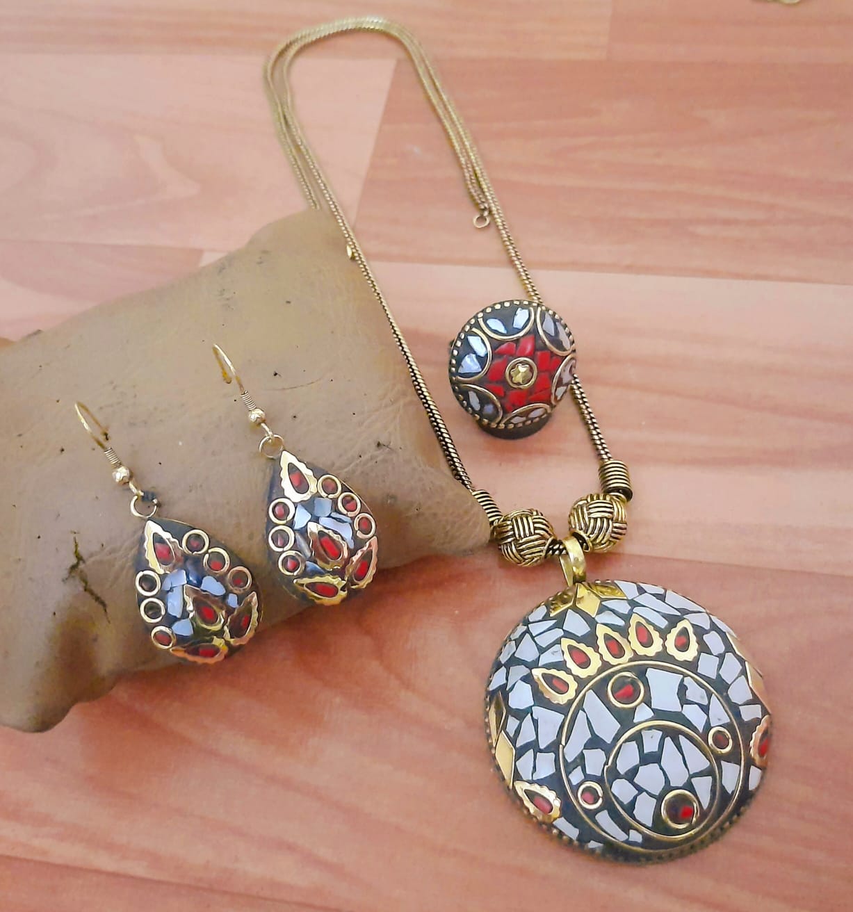 Multi-Color Mosaic Statement Necklace Set