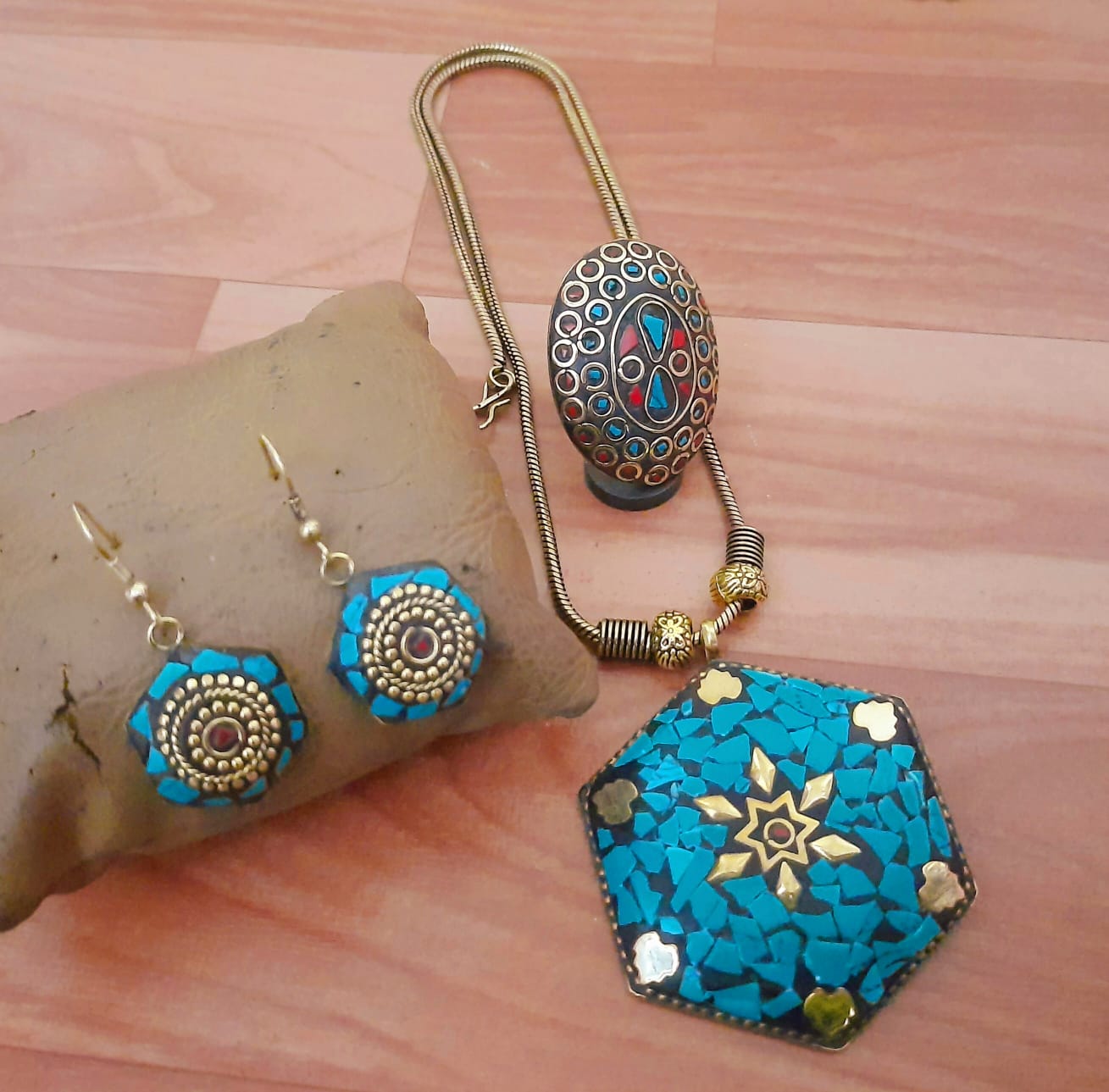 Turquoise Blue Mosaic Ethnic Jewelry Set