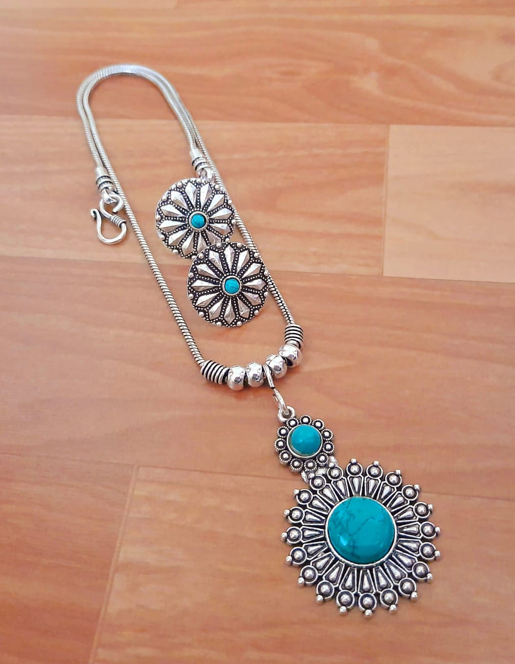 Oxidized Silver Floral Pendant Necklace