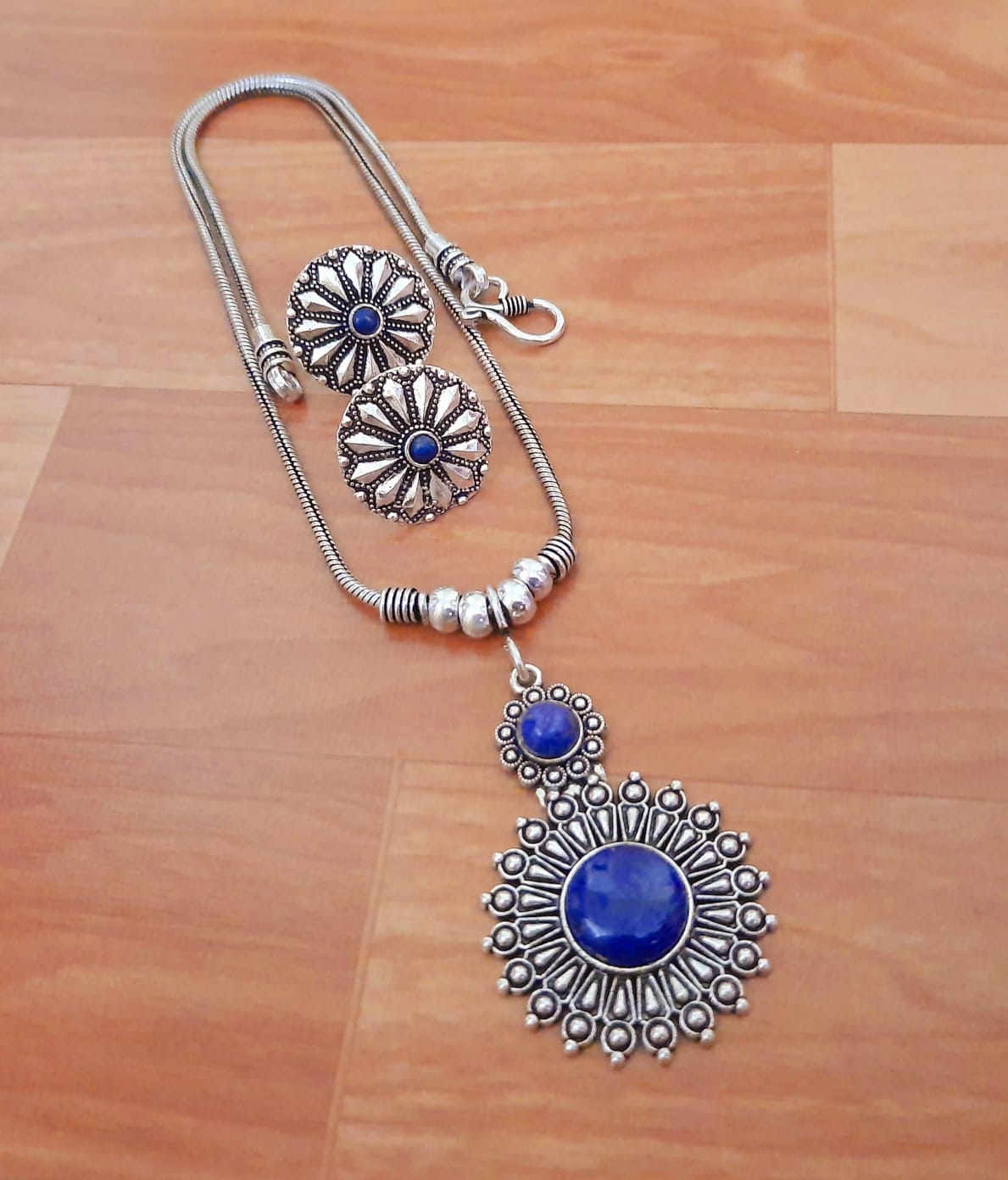 Oxidized Silver Floral Pendant Necklace