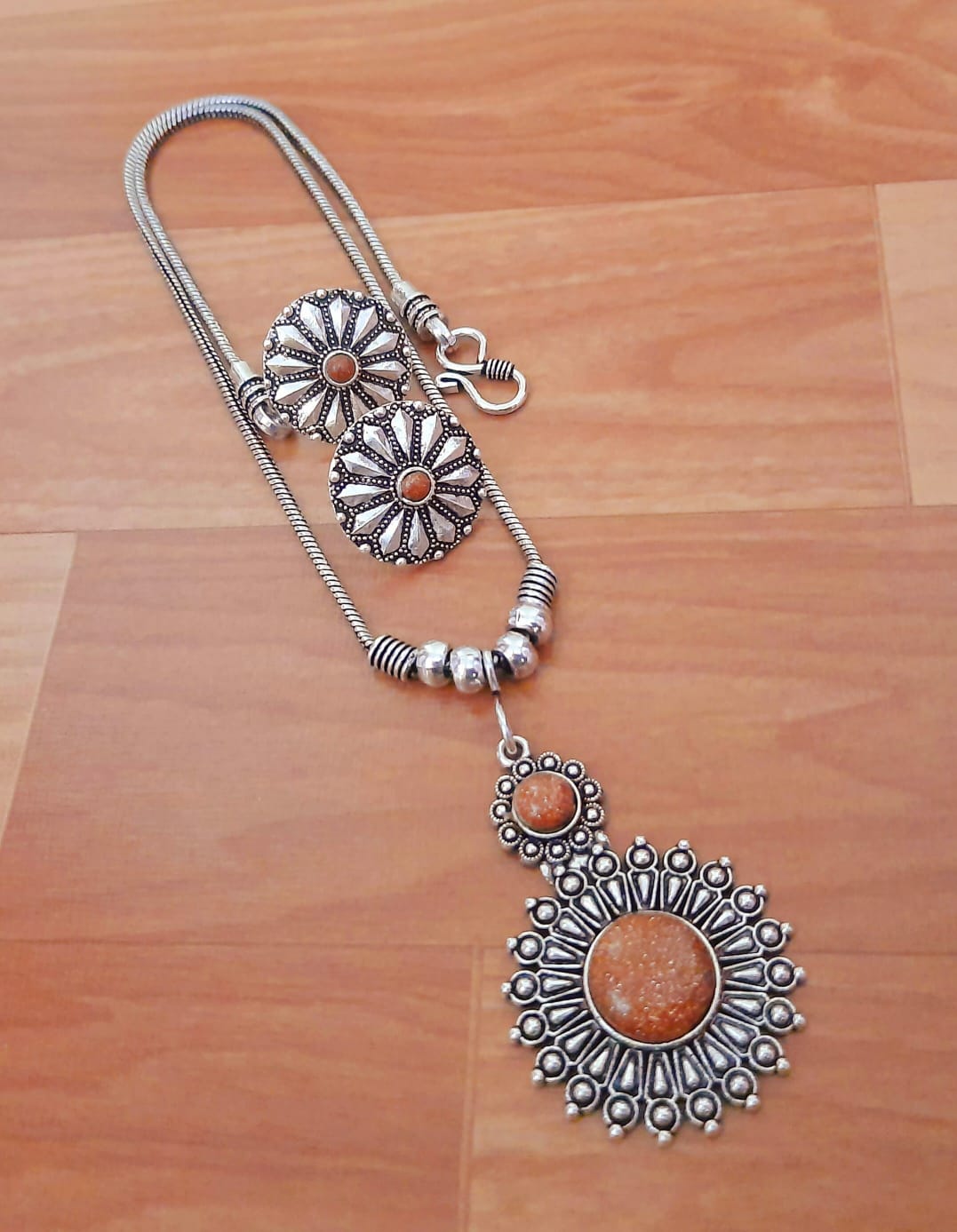 Oxidized Silver Floral Pendant Necklace