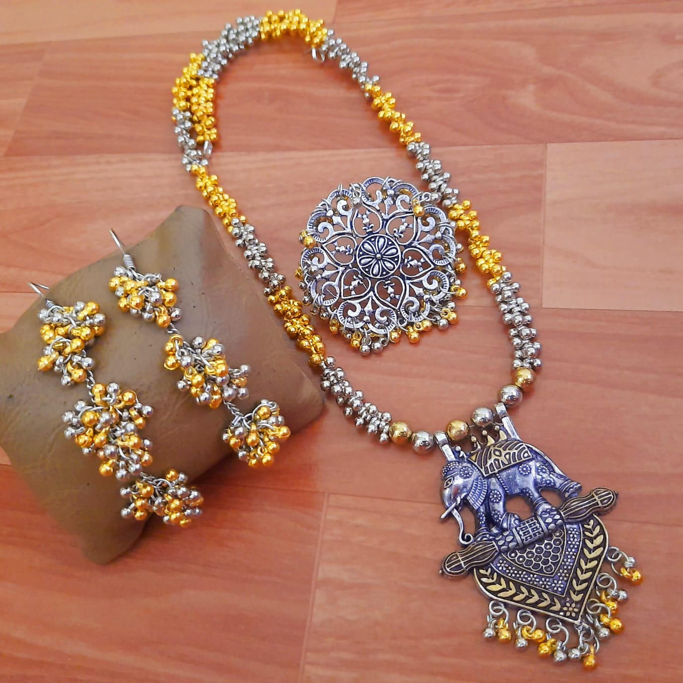 Traditional Elephant Motif Silver Jewelry Set