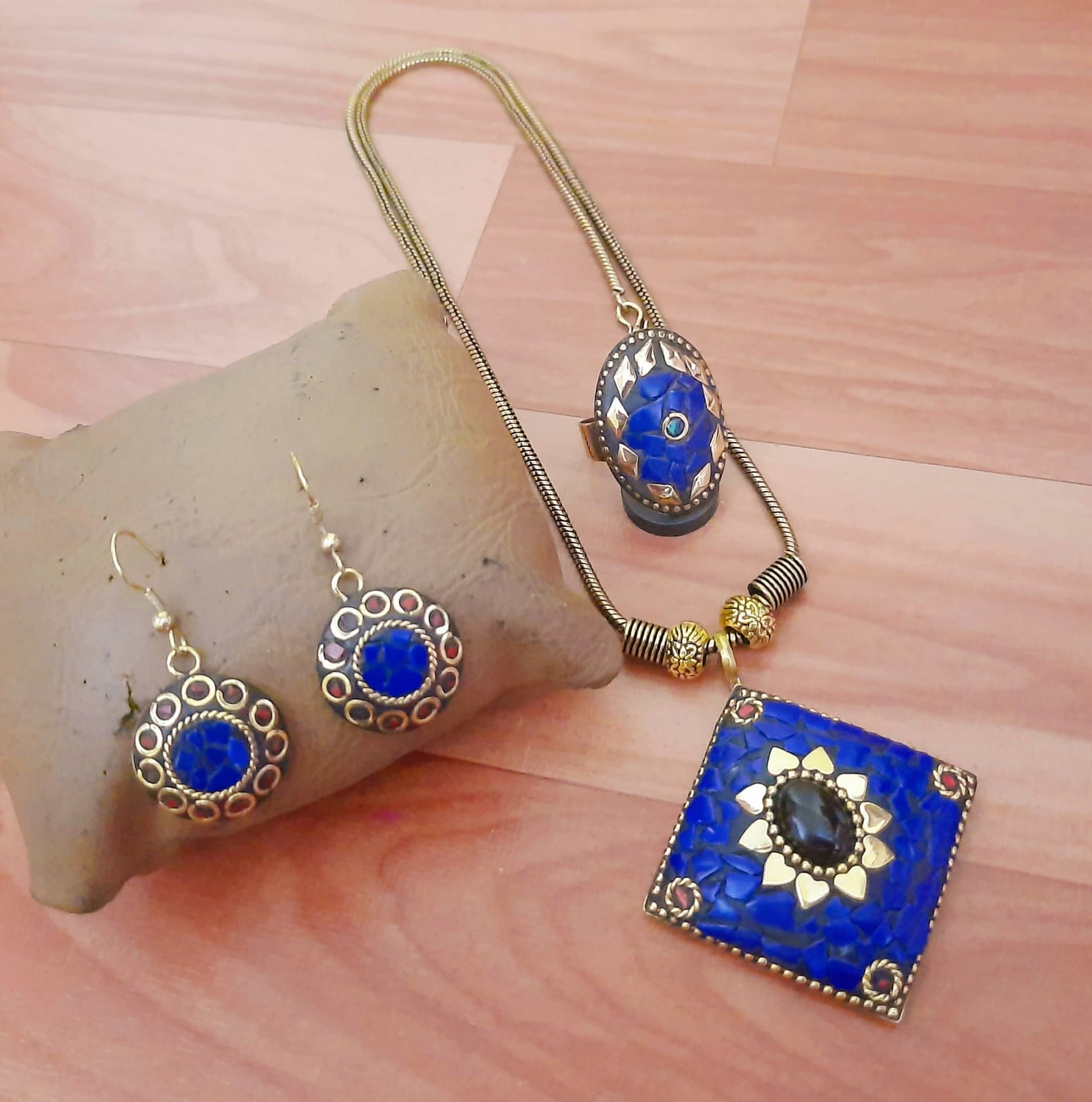 Royal Blue Gemstone Traditional Jewelry Set