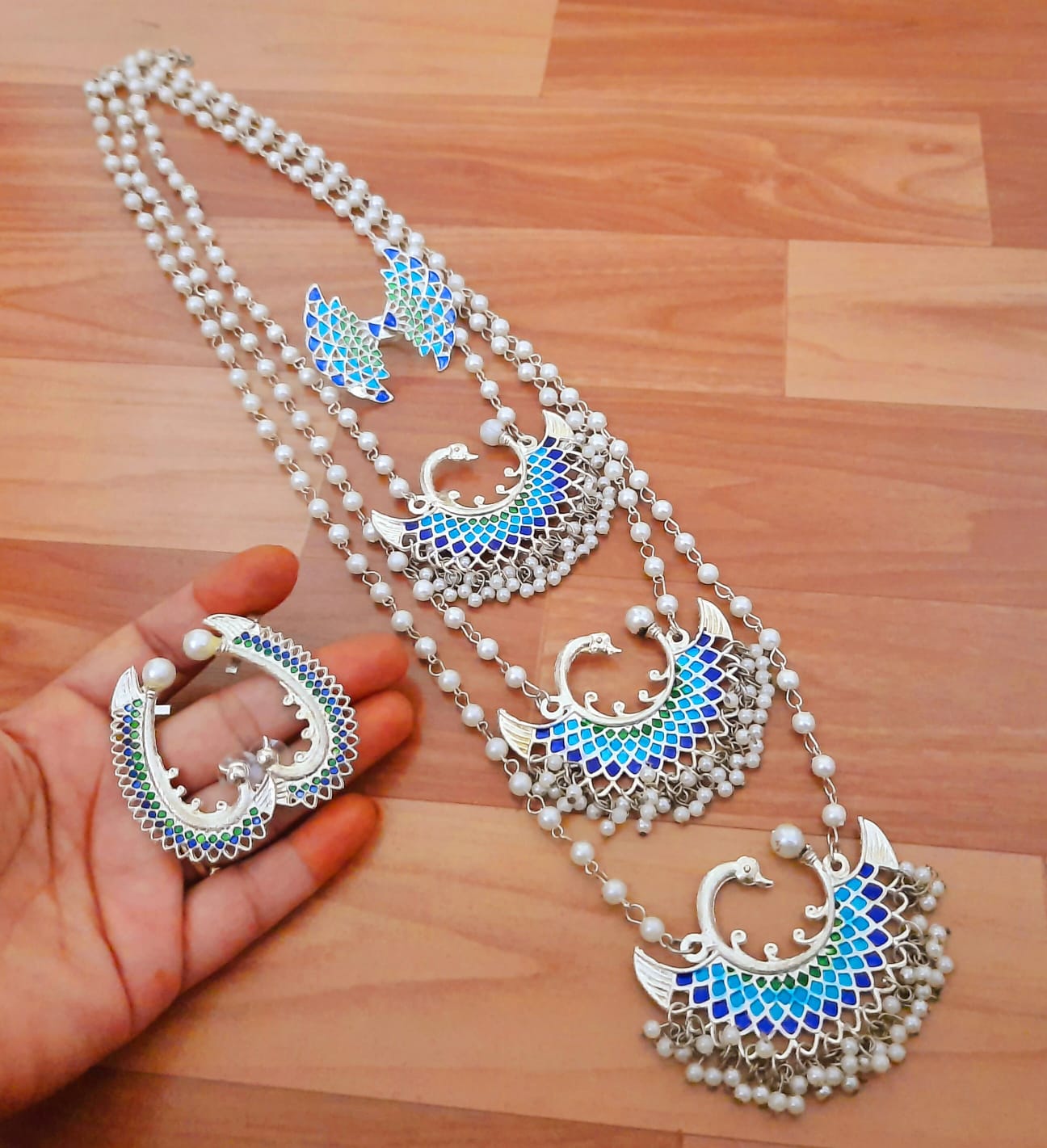 Peacock Design Meenakari Pearl Necklace Set