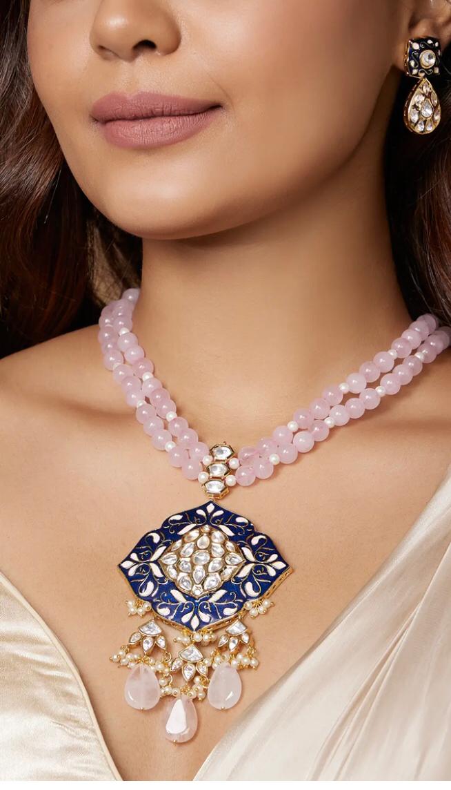 Regal Blue Meenakari Pearl Necklace