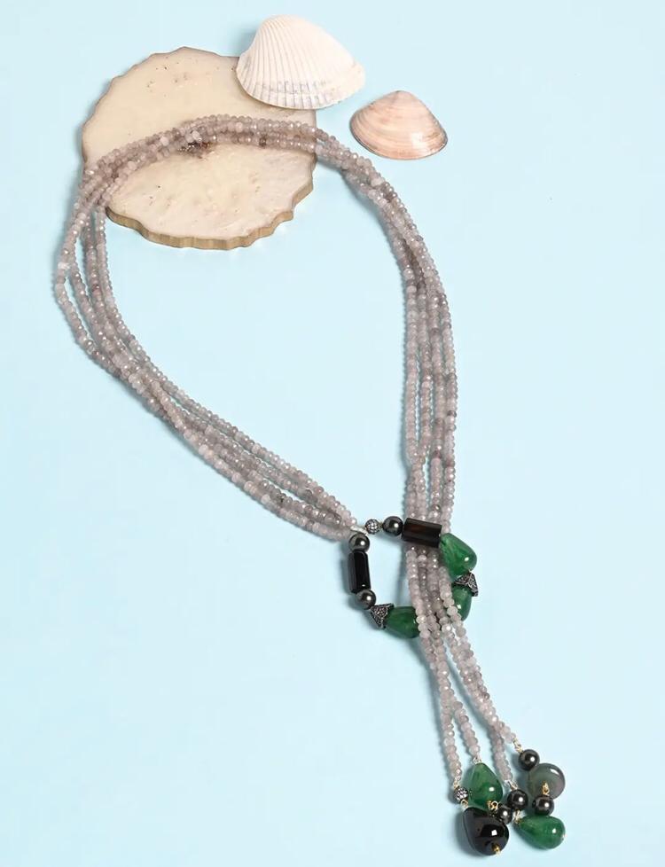 Multi-Strand Pearl Necklace with Green Jade Accents