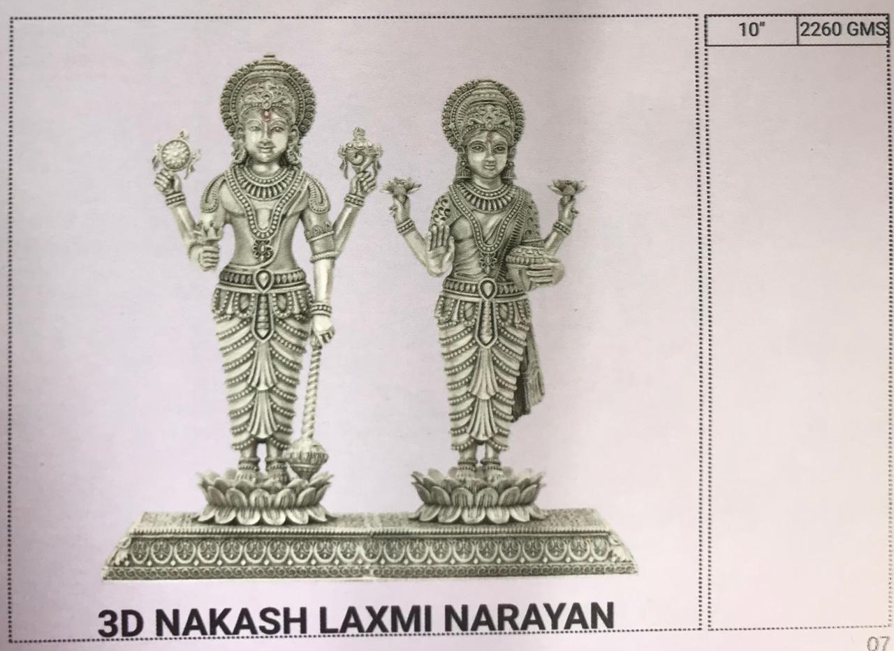 3D Nakash Laxmi Narayan - Silver Plated Divine Couple Statue