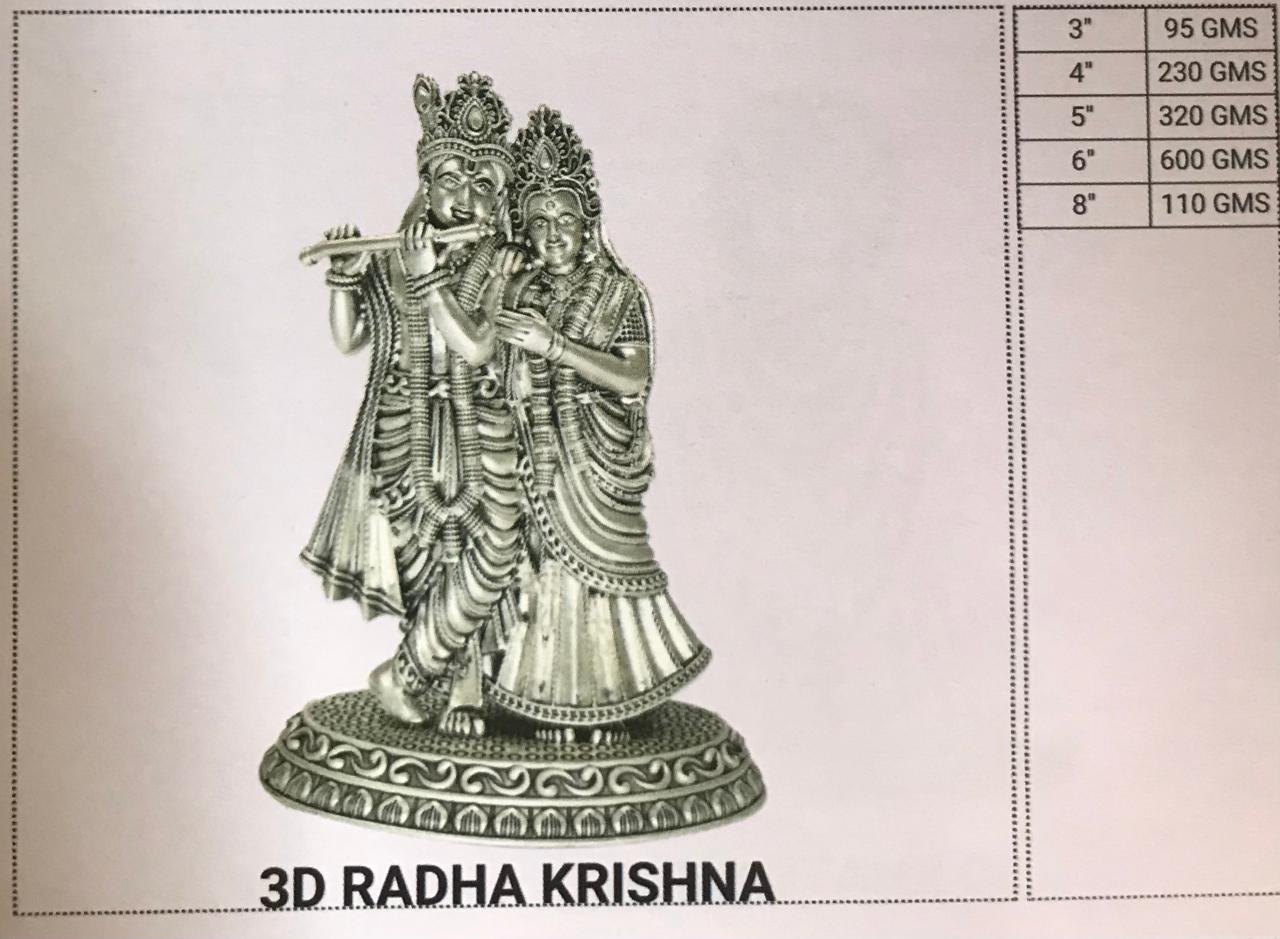 3D Radha Krishna - Silver Plated Divine Love Statue
