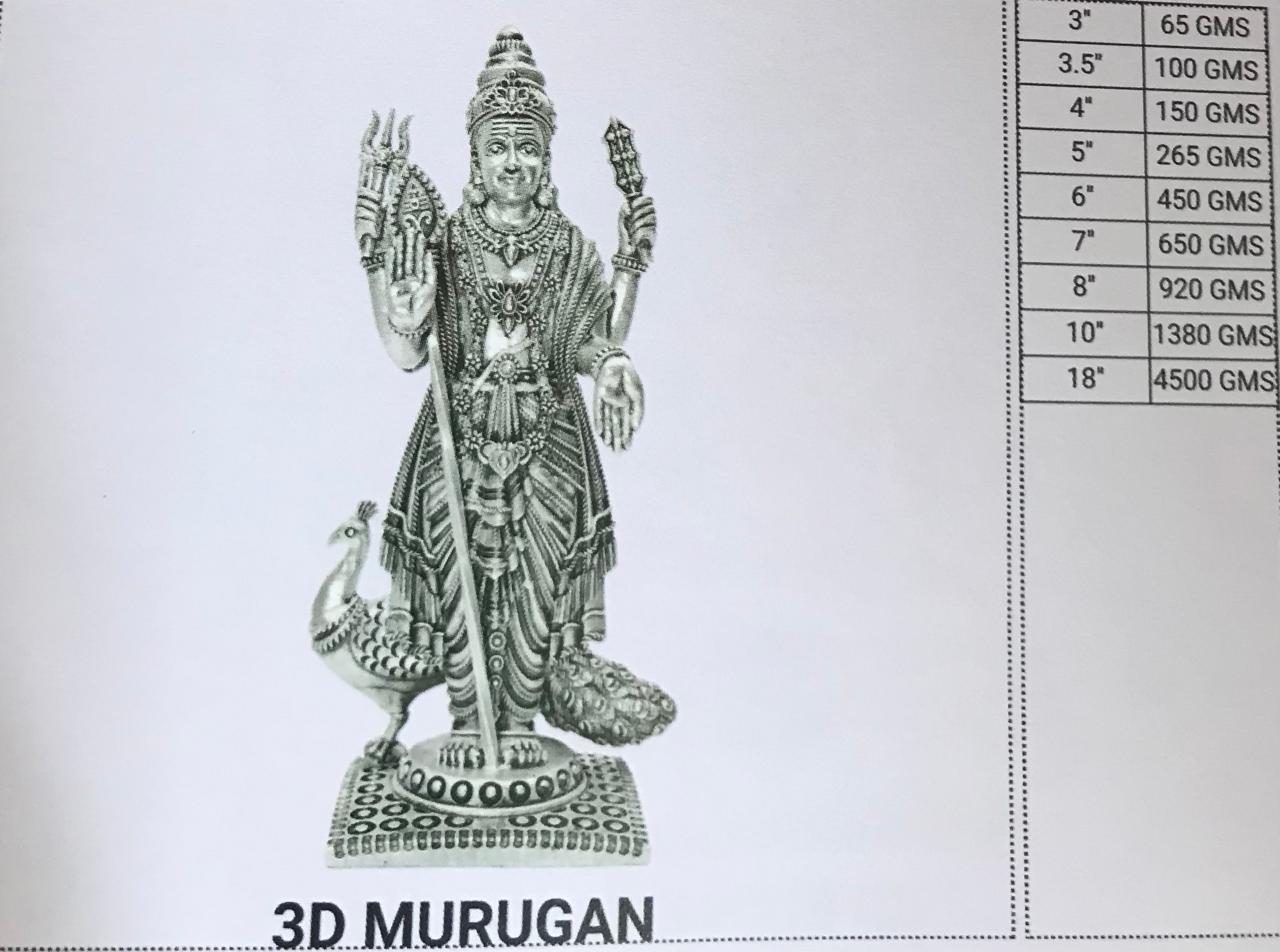 3D Murugan - Silver Plated Lord Kartikeya Statue