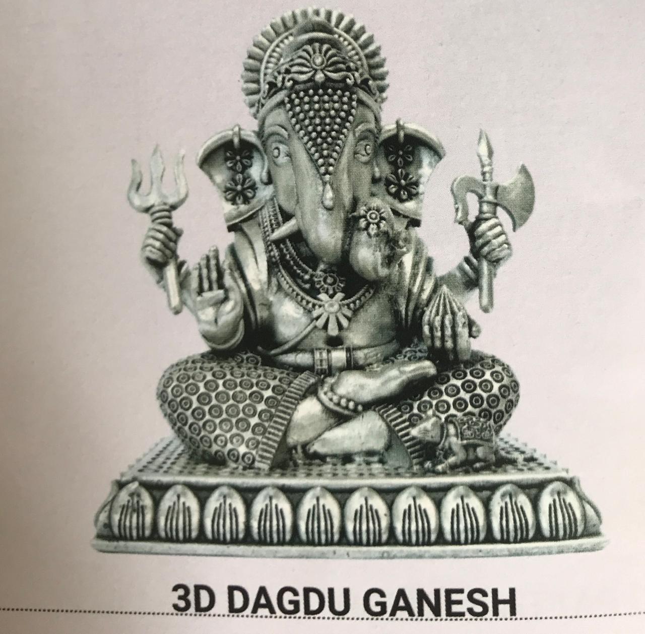 3D Dagdu Ganesh - Silver Plated Figurine