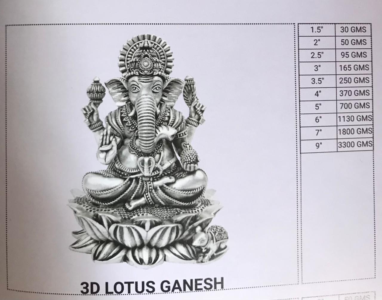 3D Lotus Ganesh - Silver Plated Obstacle Remover