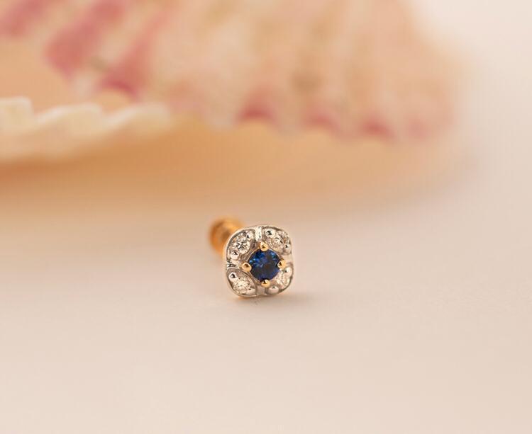 Royal Blue Sapphire Diamond Nose Stud