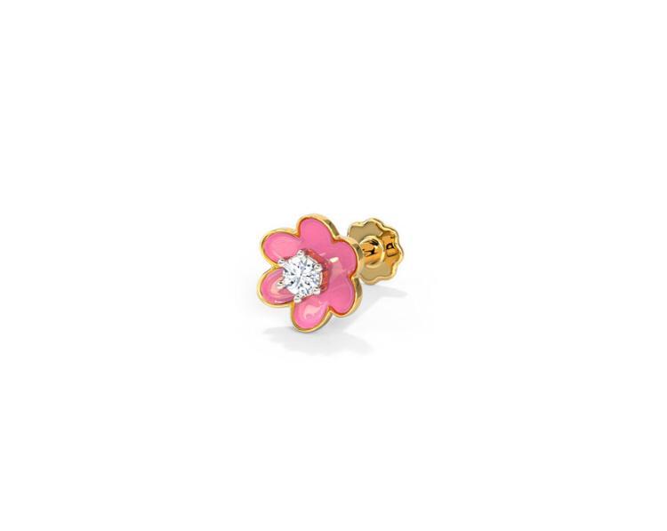 Pink Flower Diamond Earring
